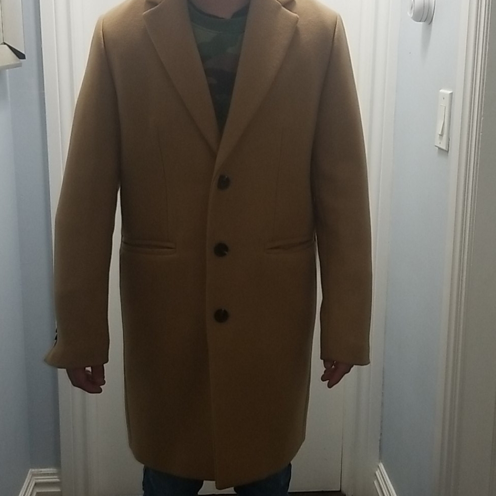 ASOS wool mix overcoat, inverted lapel in stone